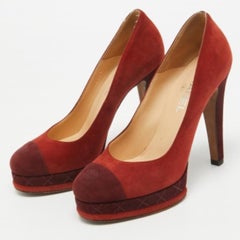 Chanel Brown/Burgundy Suede CC Platform Pumps Size 38