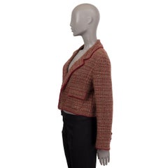 CHANEL brown burgundy  wool Cropped Knit Blazer Jacket 40 M