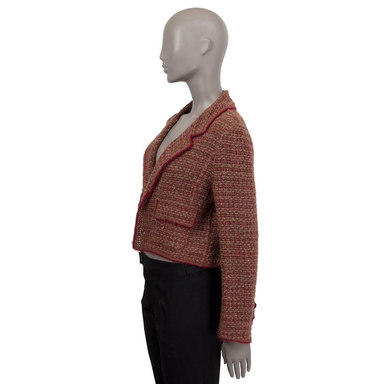CHANEL brown burgundy wool Cropped Knit Blazer Jacket 40 M For Sale at  1stDibs