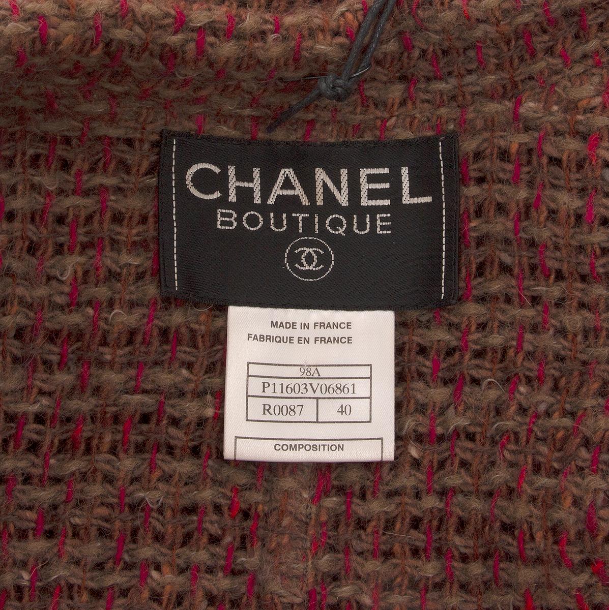 Brown CHANEL brown burgundy  wool Cropped Knit Blazer Jacket 40 M For Sale