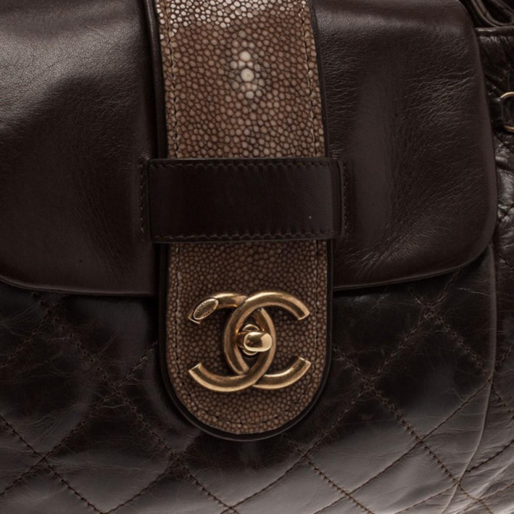 Chanel Brown Calfskin and Stingray Jumbo Accordion Bag 1