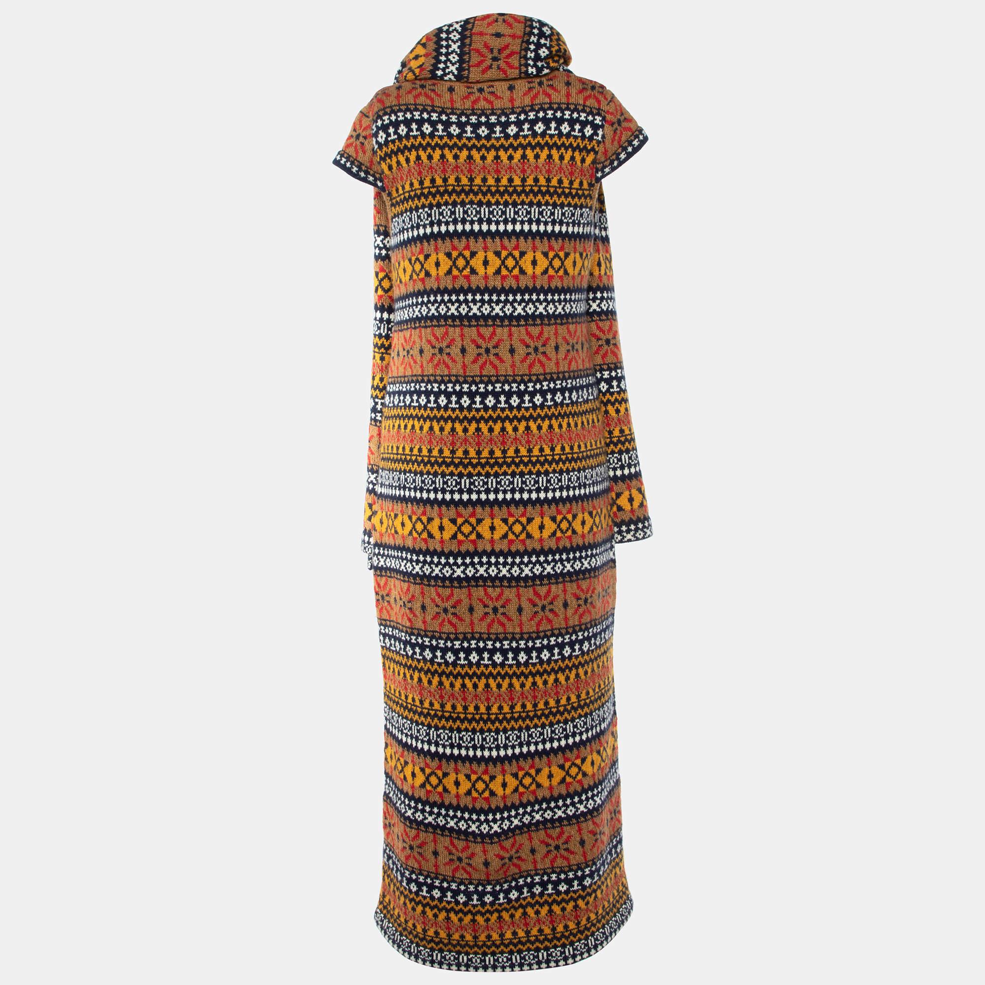 Chanel - Ensemble robe midi et écharpe en tricot de cachemire et d'alpaga - Brown M Pour femmes en vente