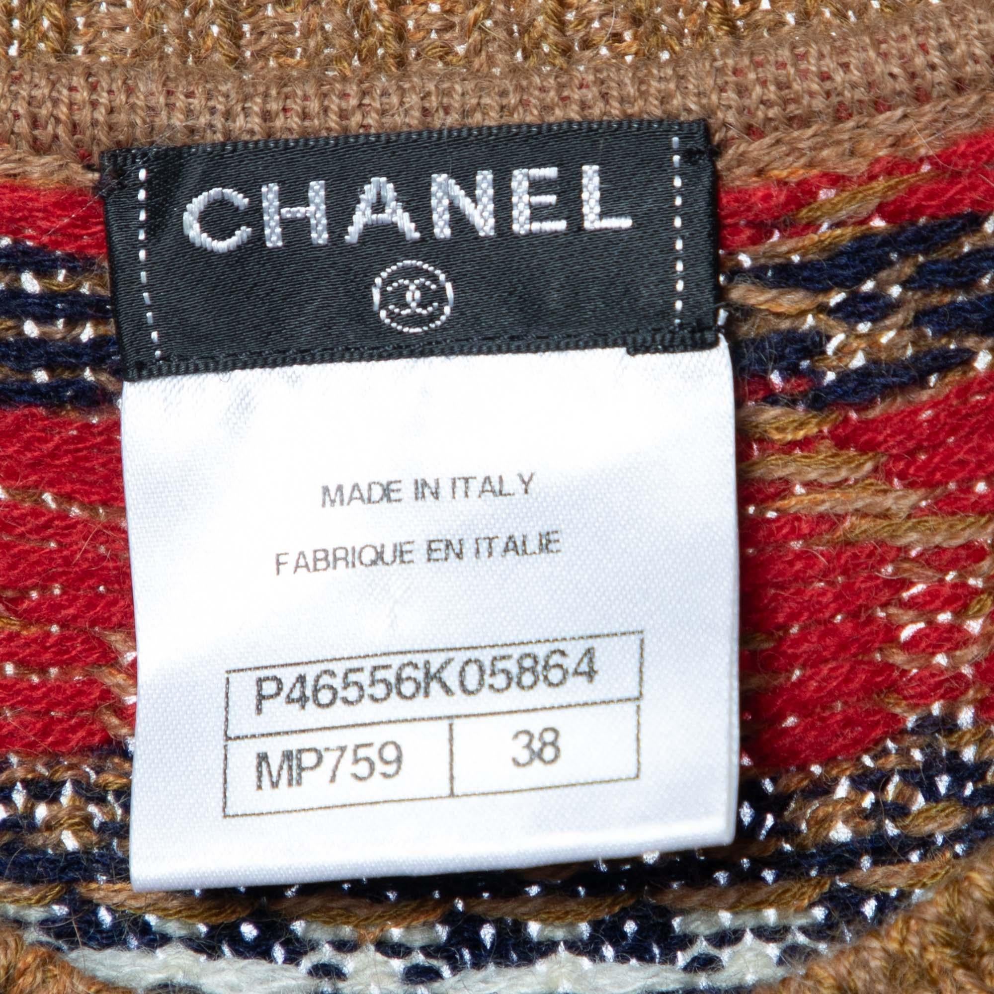 Chanel Brown Cashmere & Alpaca Knit Midi Dress & Scarf Set M For Sale 2