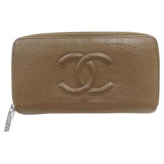 Vintage Chanel Brown Caviar Leather CC Logo Long Wallet Continental L-Gusset 861672