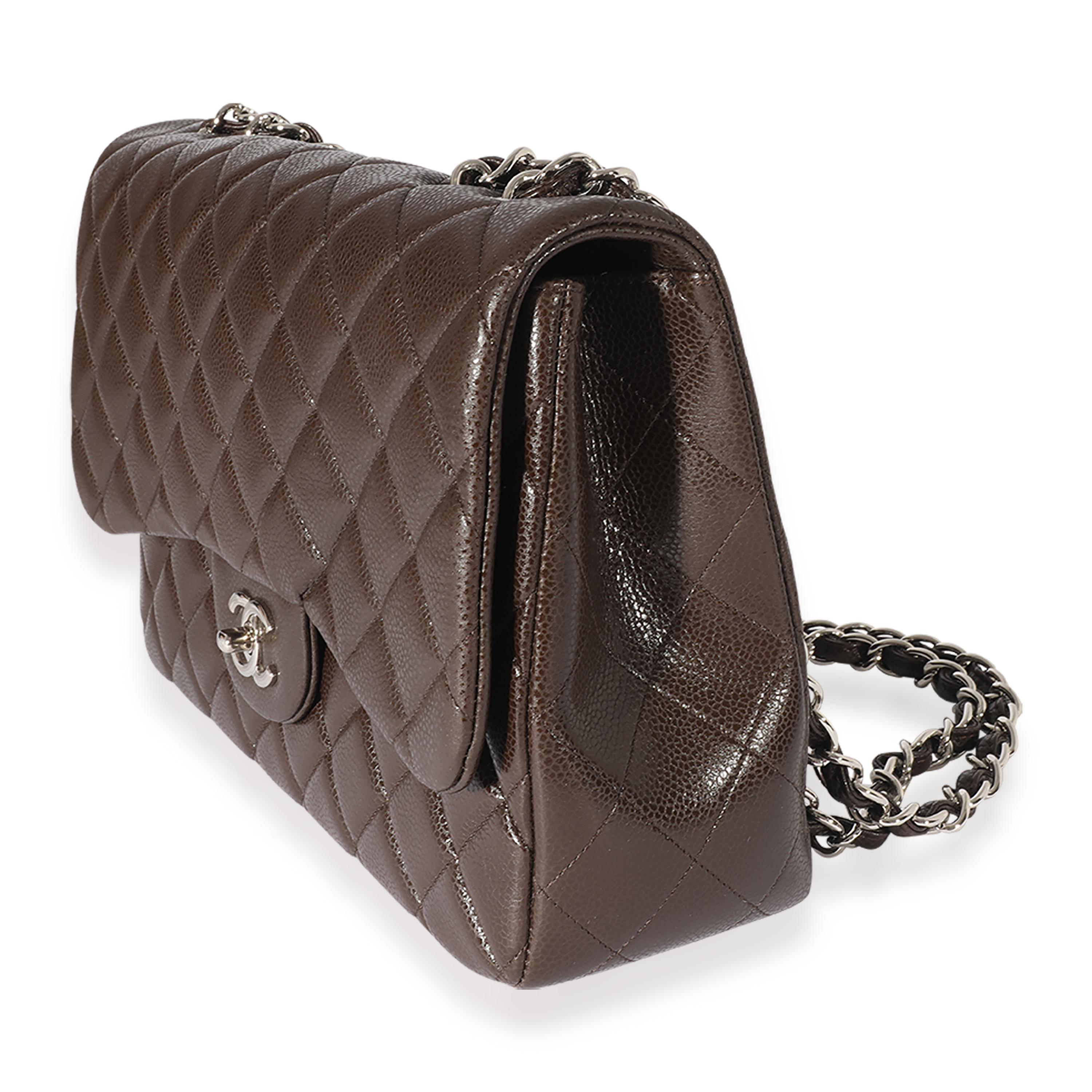 Chanel Brown Caviar Leather Classic Jumbo Singl Flap In Excellent Condition In New York, NY