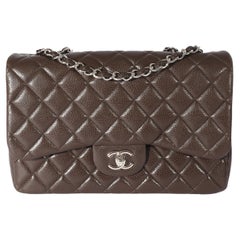 Chanel Brown Caviar Leather Classic Jumbo Singl Flap