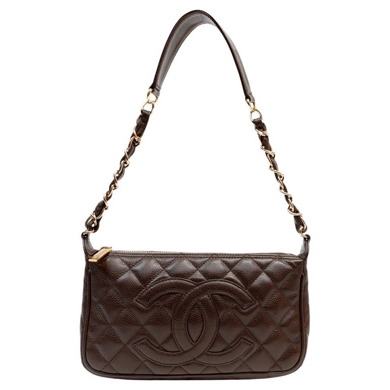 Chanel Brown Caviar Leather Timeless CC Shoulder Bag For Sale at