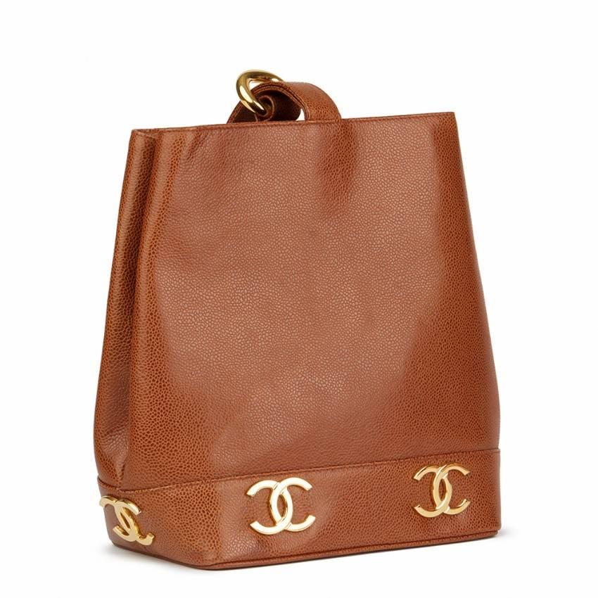 Chanel Brown Caviar Leather Vintage Bucket Bag In Good Condition In London, GB