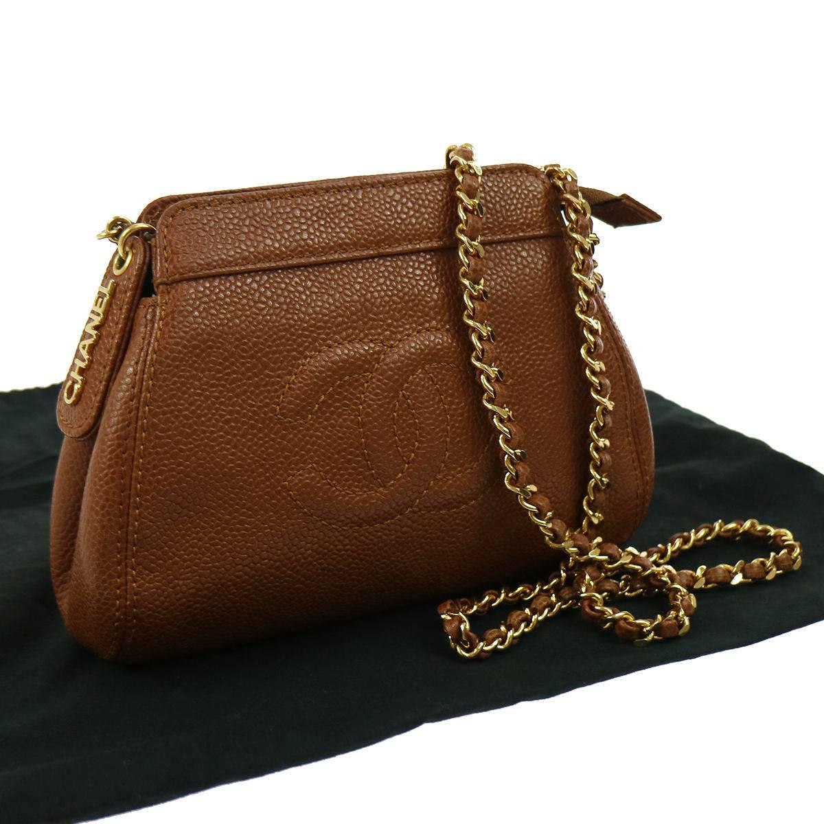 Chanel Brown Caviar Leather with Gold Chain Strap Shoulder Bag  3