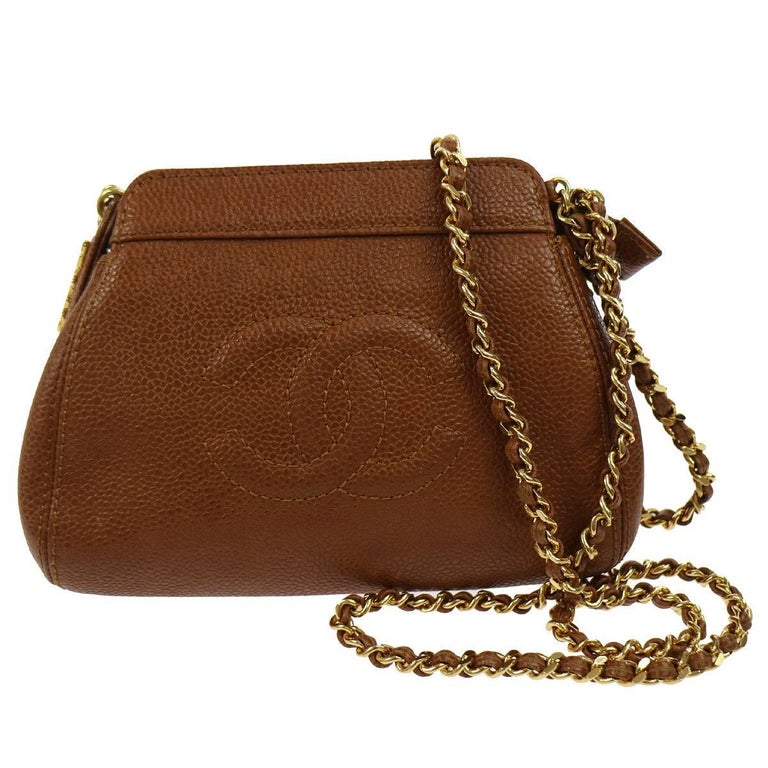 Chanel Brown Caviar Leather with Gold Chain Strap Shoulder Bag at 1stdibs
