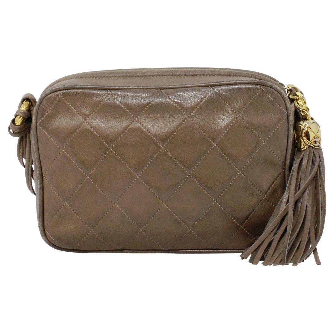 Gray Chanel Brown CC Logo Tassel Crossbody Bag For Sale