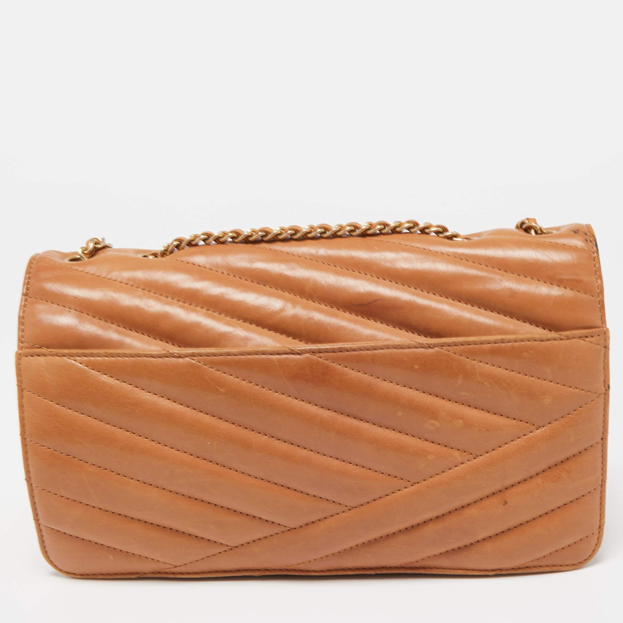 Women's Chanel Brown Chevron Leather Medium Gabrielle Flap Bag