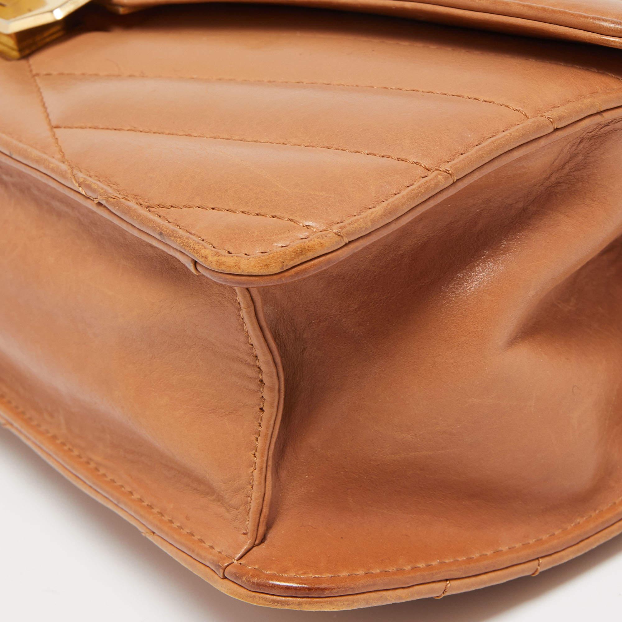 Chanel Brown Chevron Leather Medium Gabrielle Flap Bag 1