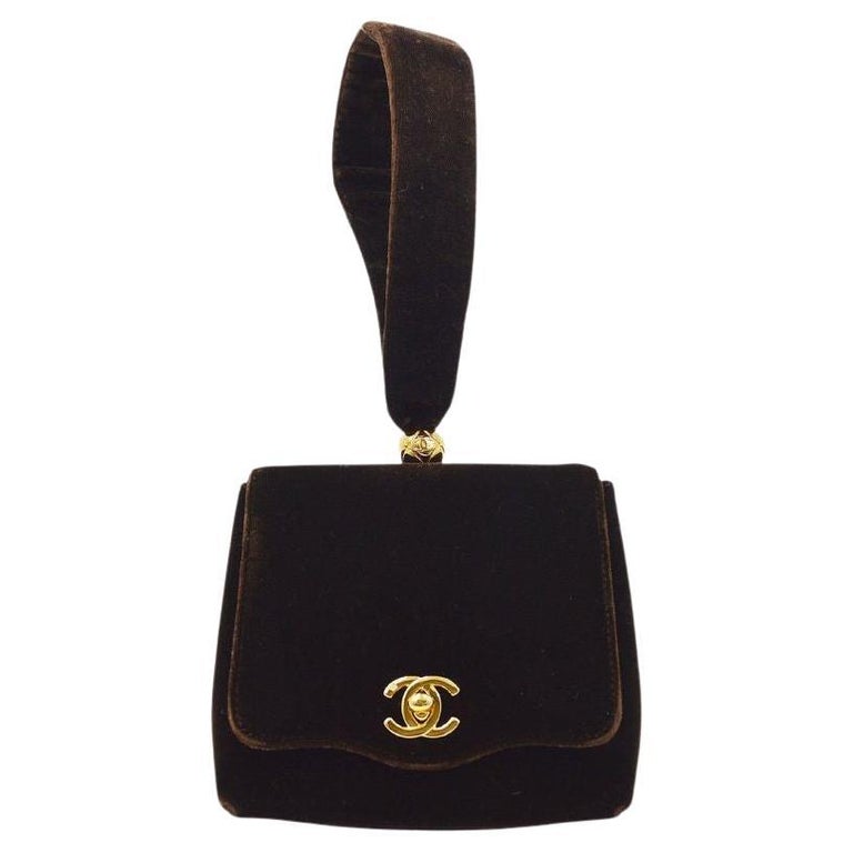 CHANEL Brown Chocolate Brown Velvet Gold Small Mini Evening Wristlet Bag at  1stDibs