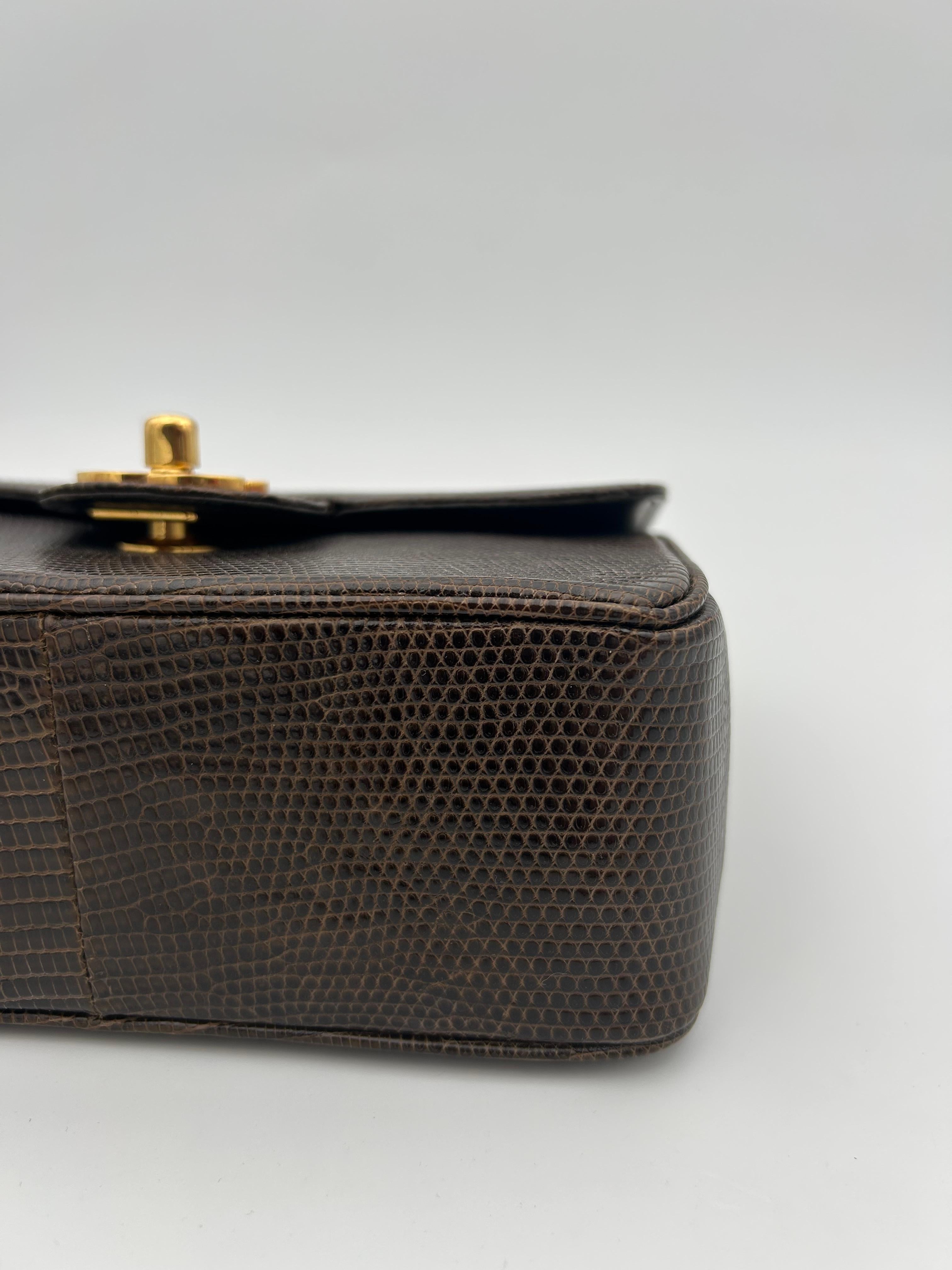Chanel Brown Classic Lizard Leather Flap Bag 1996 For Sale 5