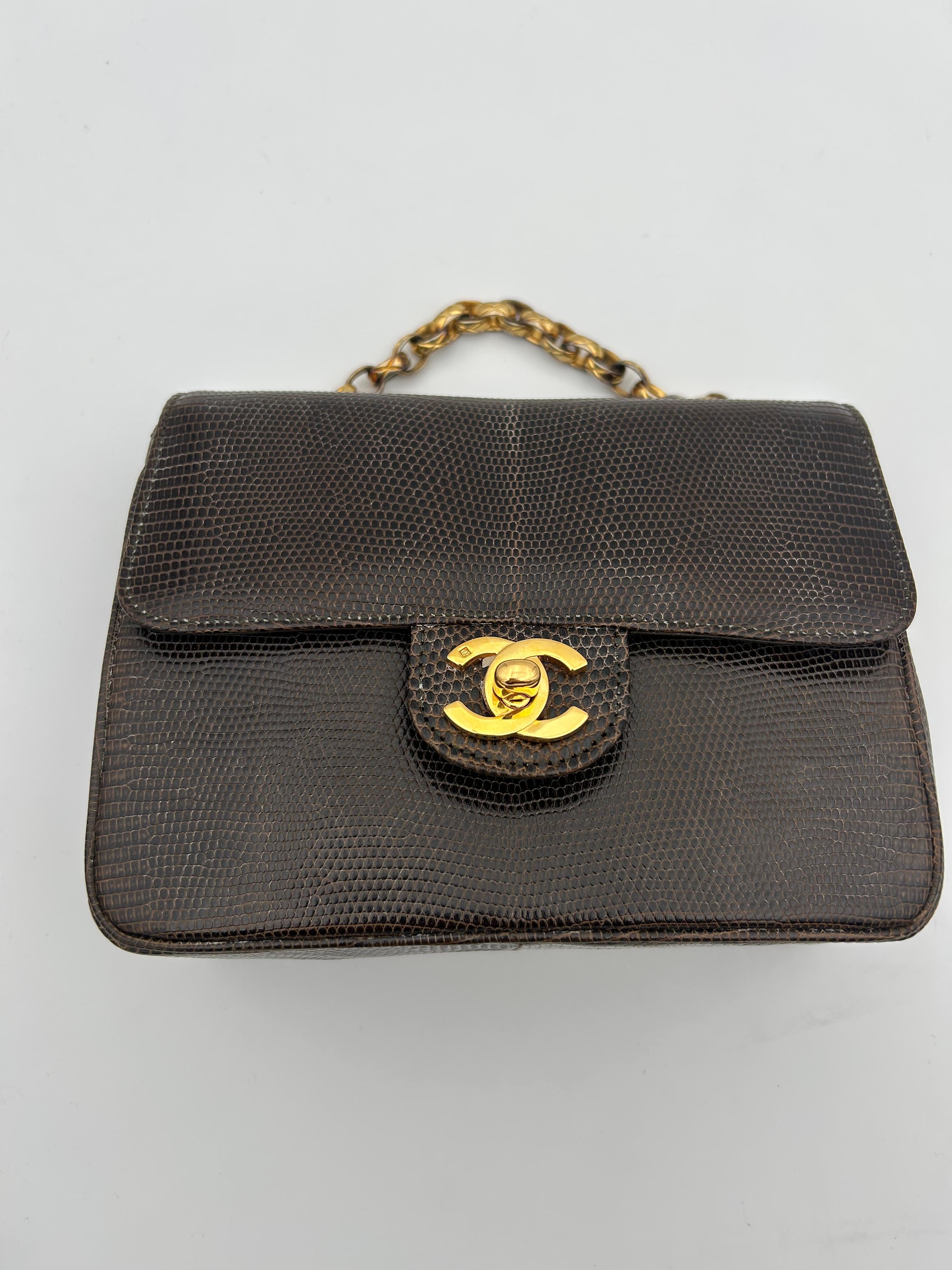 Chanel Brown Classic Lizard Leather Flap Bag 1996 For Sale 6
