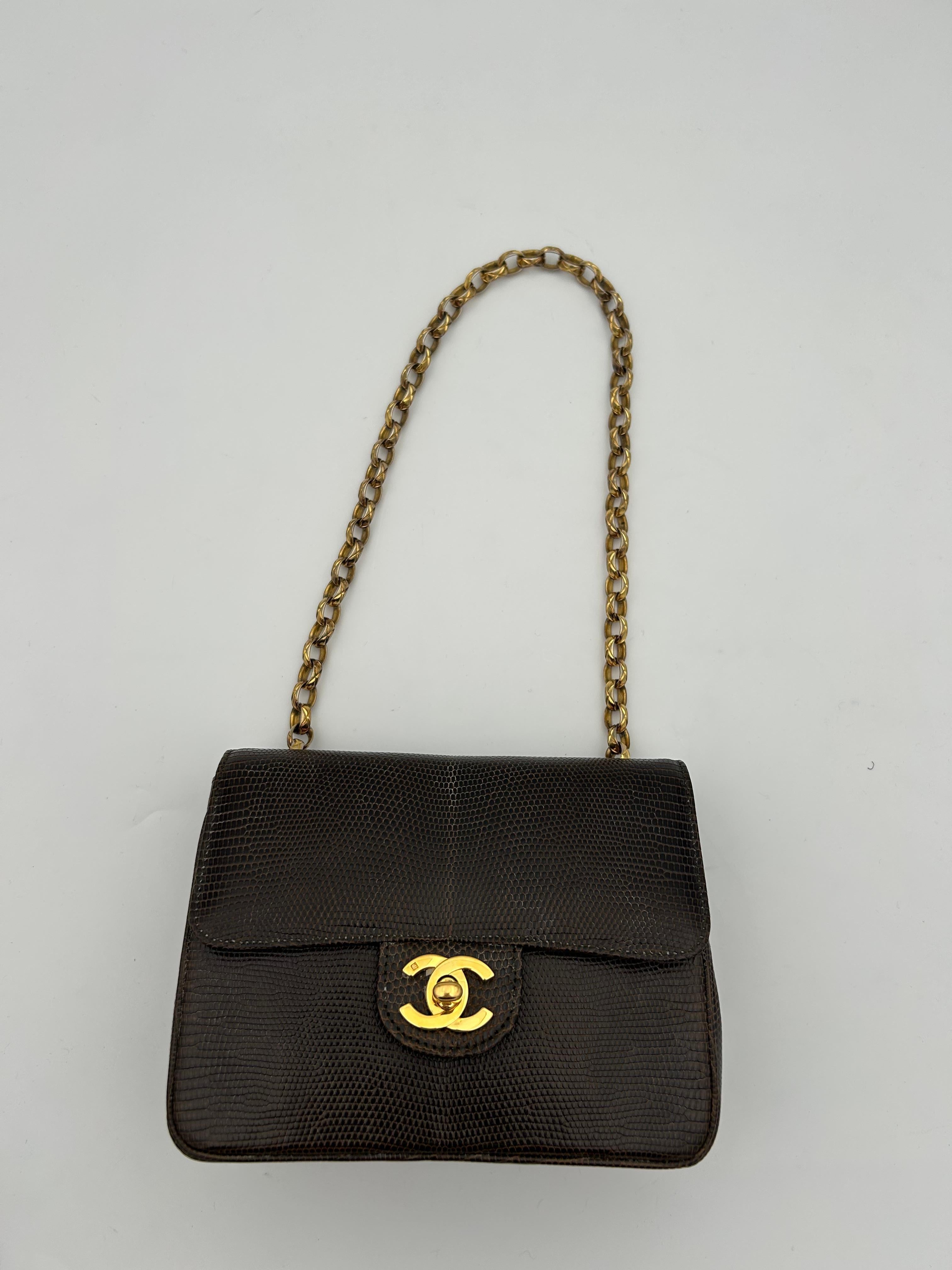 Chanel Brown Classic Lizard Leather Flap Bag 1996 For Sale 13