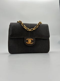 Chanel Brown Classic Lizard Leather Flap Bag 1996