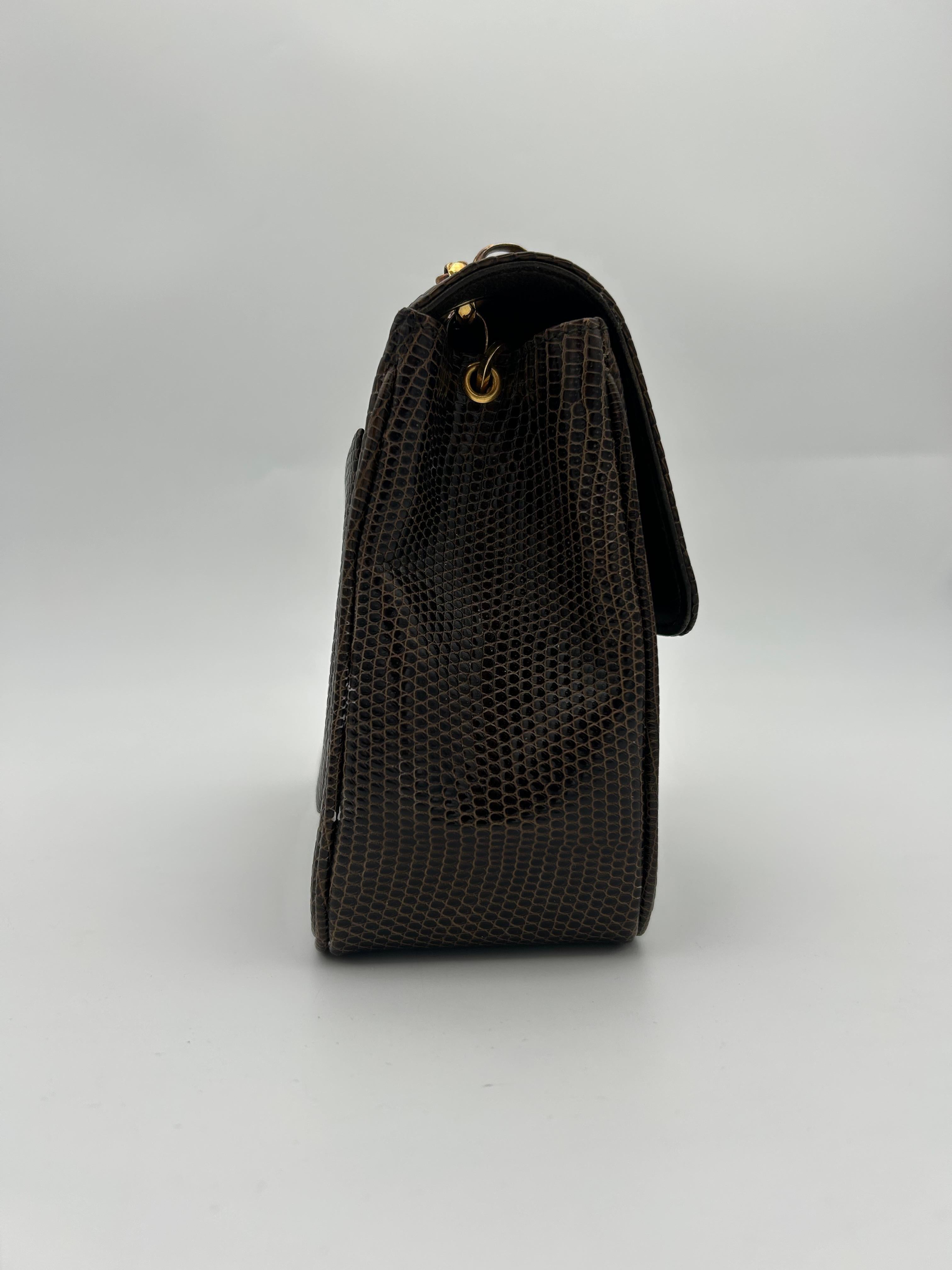 Women's or Men's Chanel Brown Classic Lizard Leather Flap Bag 1996 For Sale