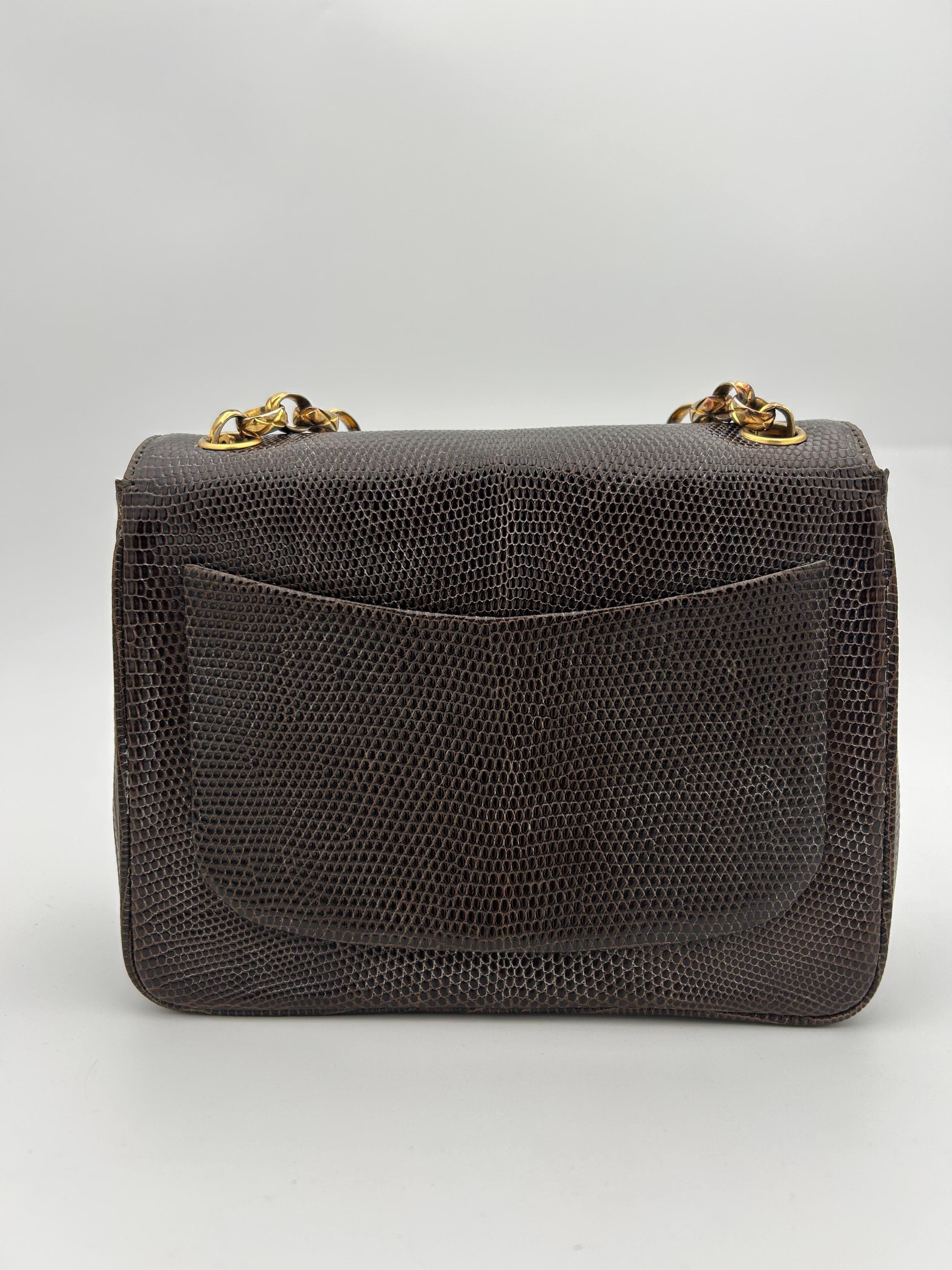 Chanel Brown Classic Lizard Leather Flap Bag 1996 For Sale 1