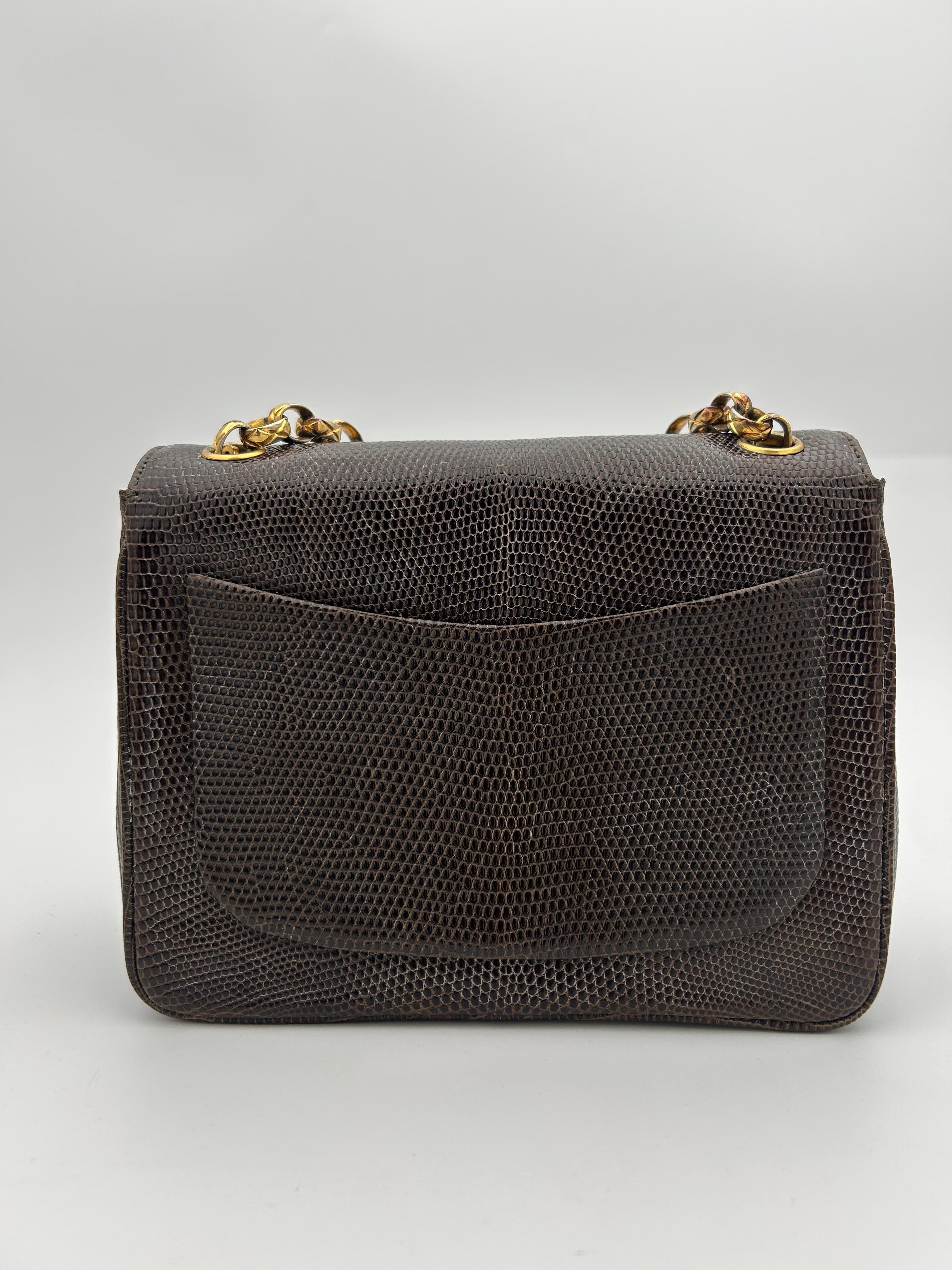 Chanel Brown Classic Lizard Leather Flap Bag 1996 For Sale 2