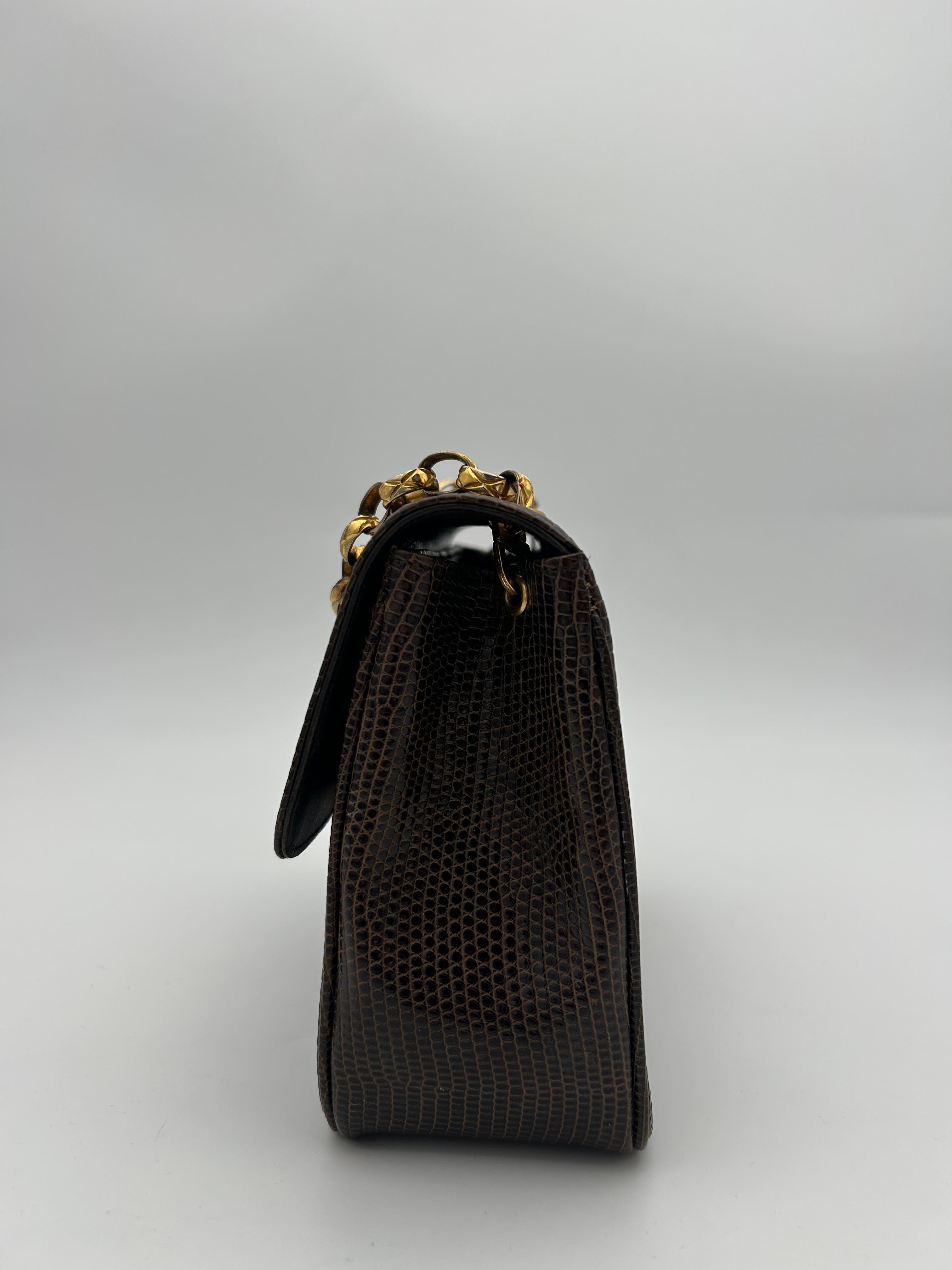 Chanel Brown Classic Lizard Leather Flap Bag 1996 For Sale 3