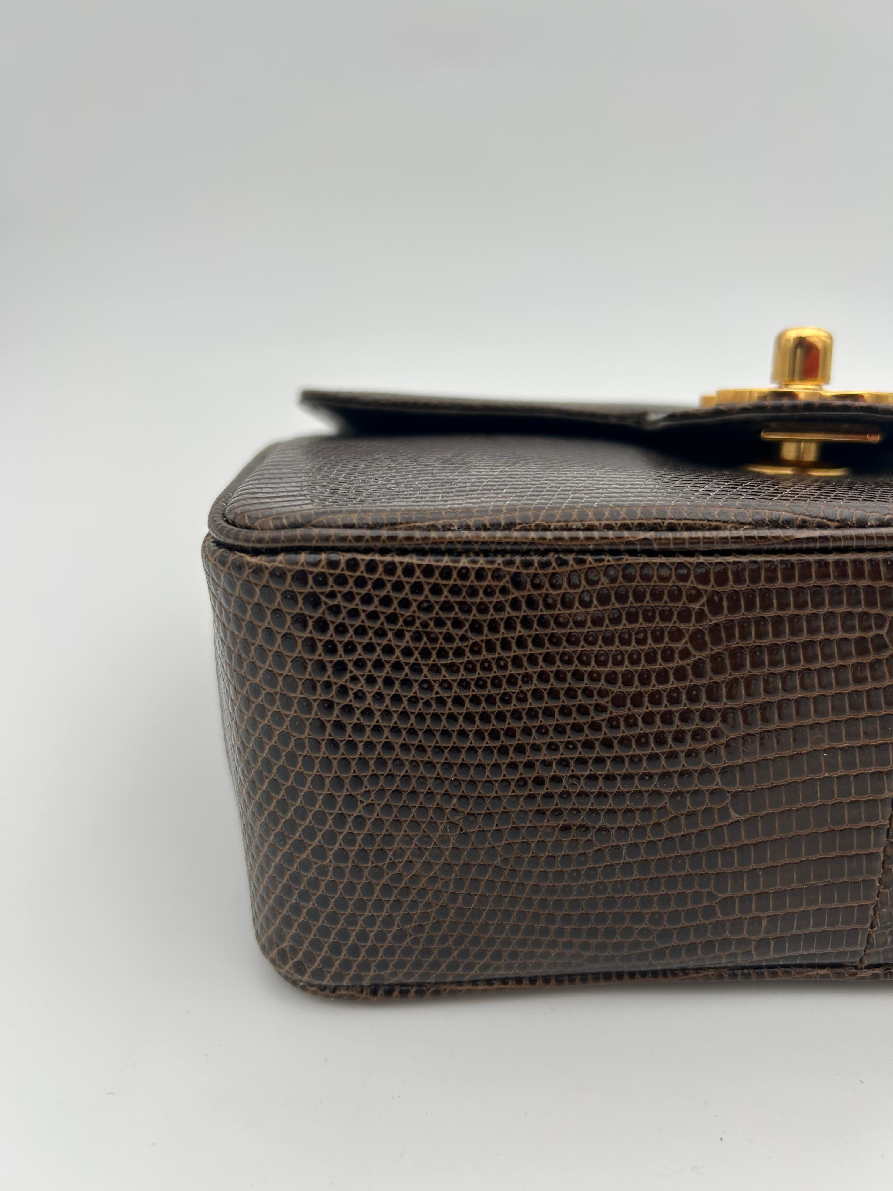 Chanel Brown Classic Lizard Leather Flap Bag 1996 For Sale 4
