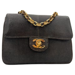 Chanel Brown Classic Lizard Leather Flap Bag 1996