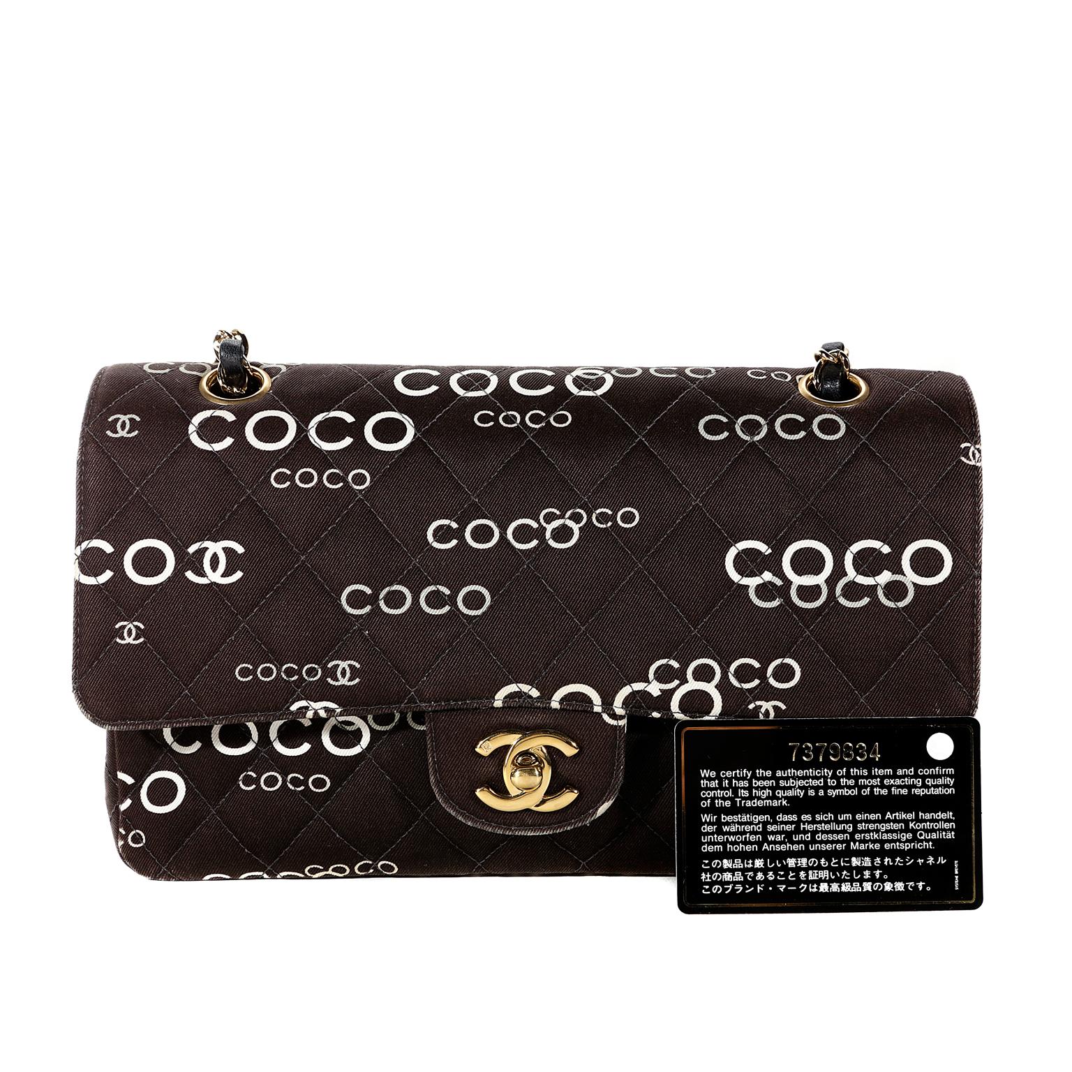Chanel Brown COCO Printed Medium Double Flap Classic 3