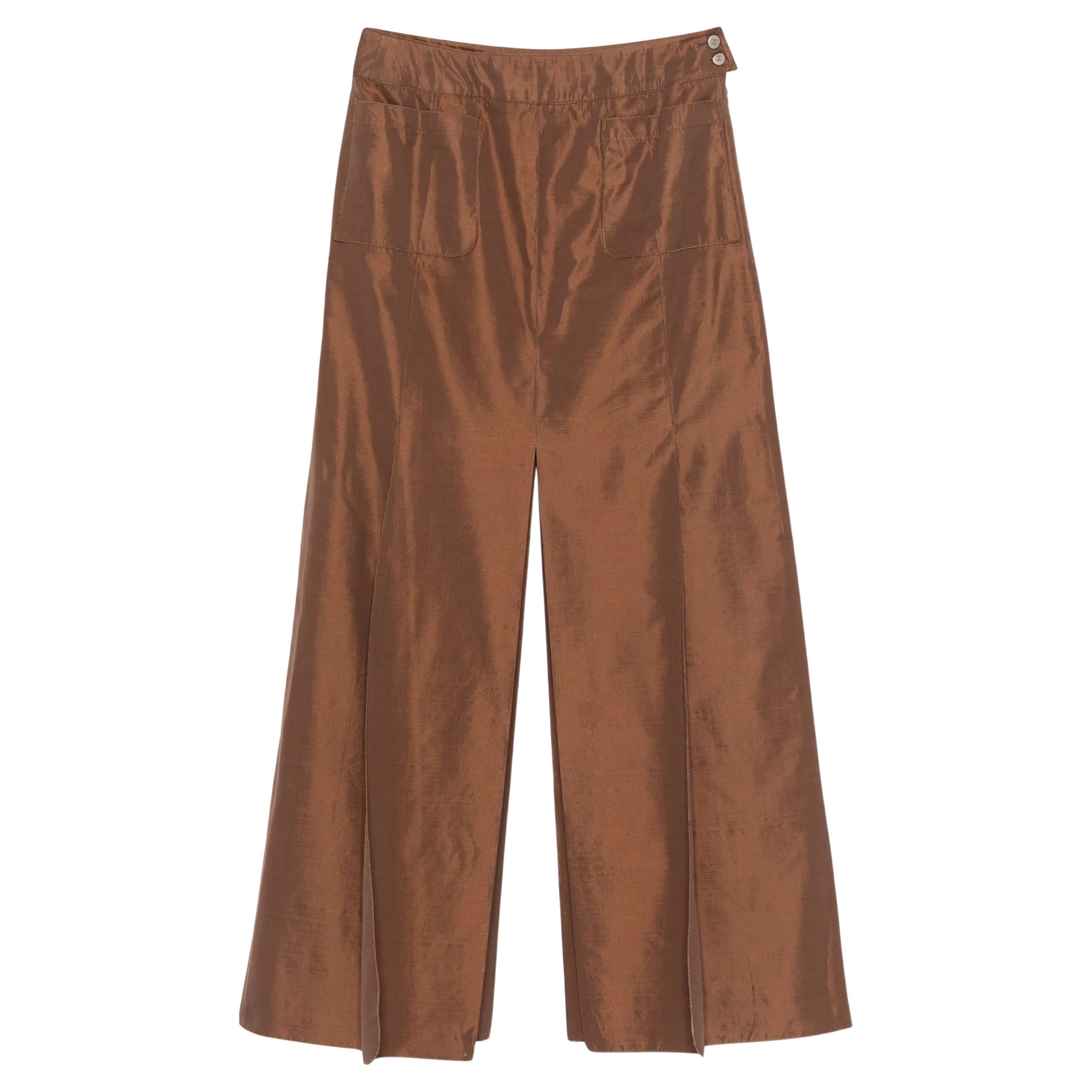 Chanel Brown Cotton Slit Long Skirt