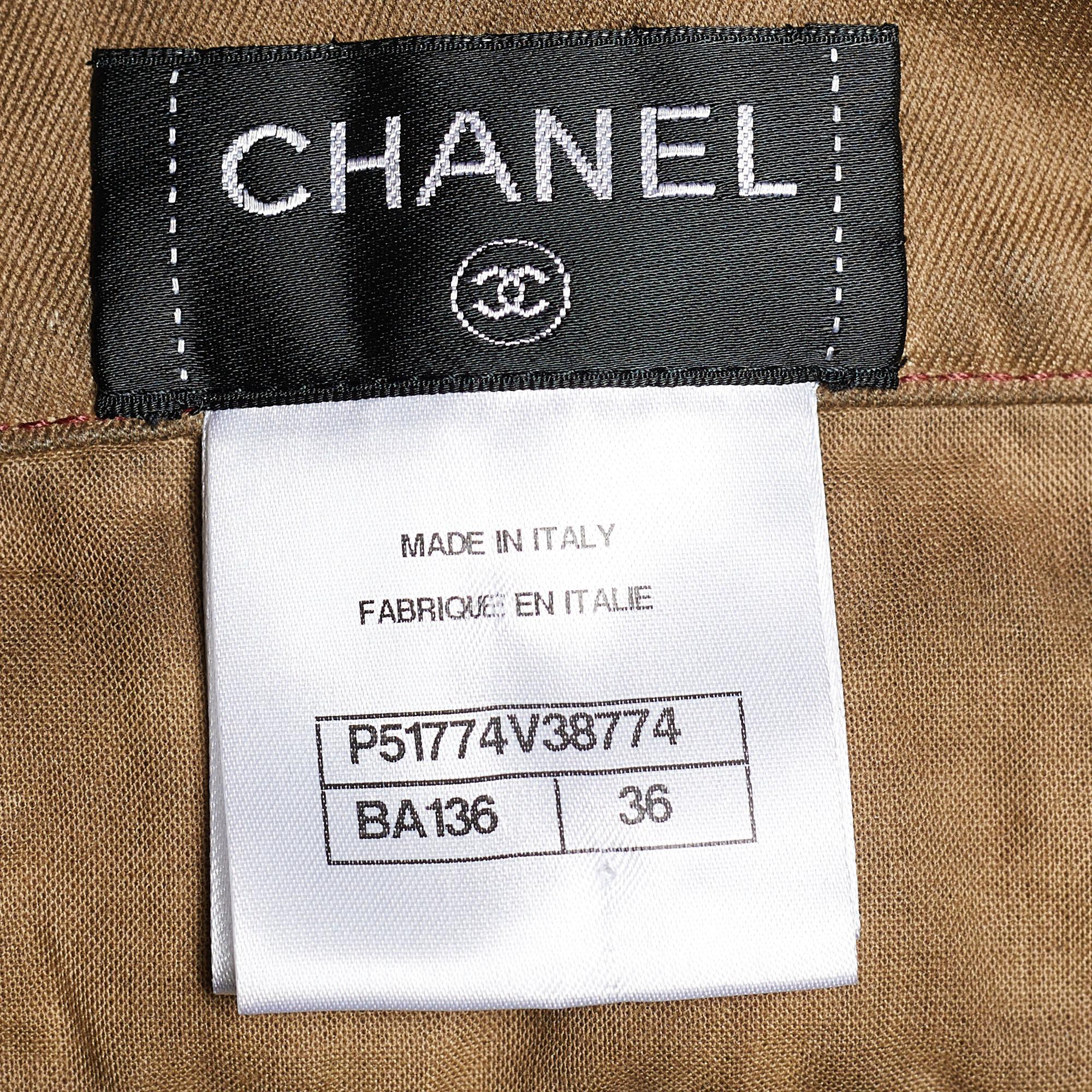 Women's Chanel Brown Cotton Twill Embroidered Overdyed Shorts S