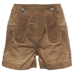 Chanel Brown Cotton Twill Embroidered Overdyed Shorts S