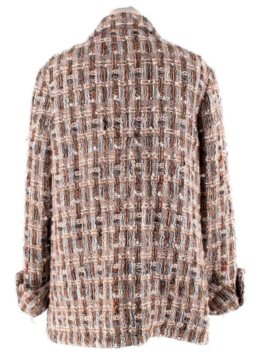 White Chanel Brown, Cream & Blue Wool Blend Tweed Classic Jacket - Size US 8