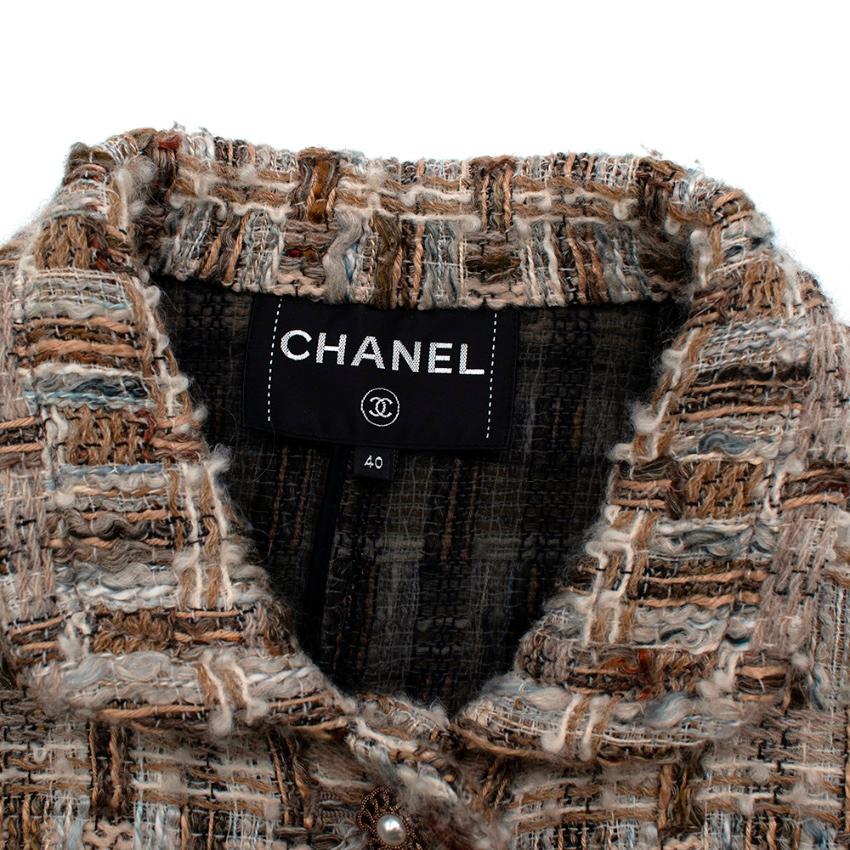 Chanel Brown, Cream & Blue Wool Blend Tweed Classic Jacket - Size US 8 In Excellent Condition In London, GB