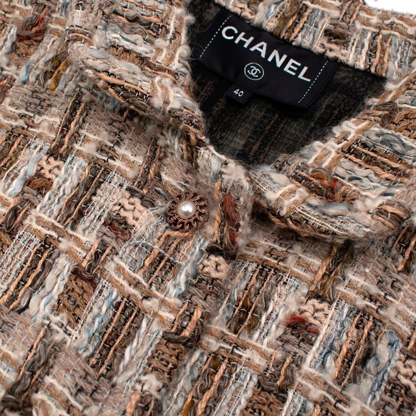 Women's Chanel Brown, Cream & Blue Wool Blend Tweed Classic Jacket - Size US 8