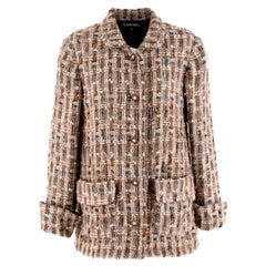 Chanel Brown, Cream & Blue Wool Blend Tweed Classic Jacket - Size US 8
