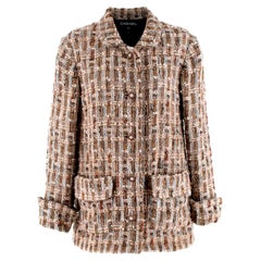 Chanel Brown, Cream & Blue Wool Blend Tweed Classic Jacket - Size US 8
