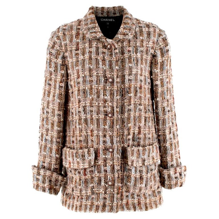 Chanel Brown, Cream and Blue Wool Blend Tweed Classic Jacket - Size US 8