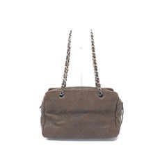 Chanel Brown Diamond Stitch Tote Calfskin Leather Zipper Bowler 2005-2006