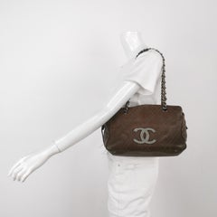 Chanel Brown Diamond Stitch Tote Calfskin Leather Zipper Bowler 2005-2006