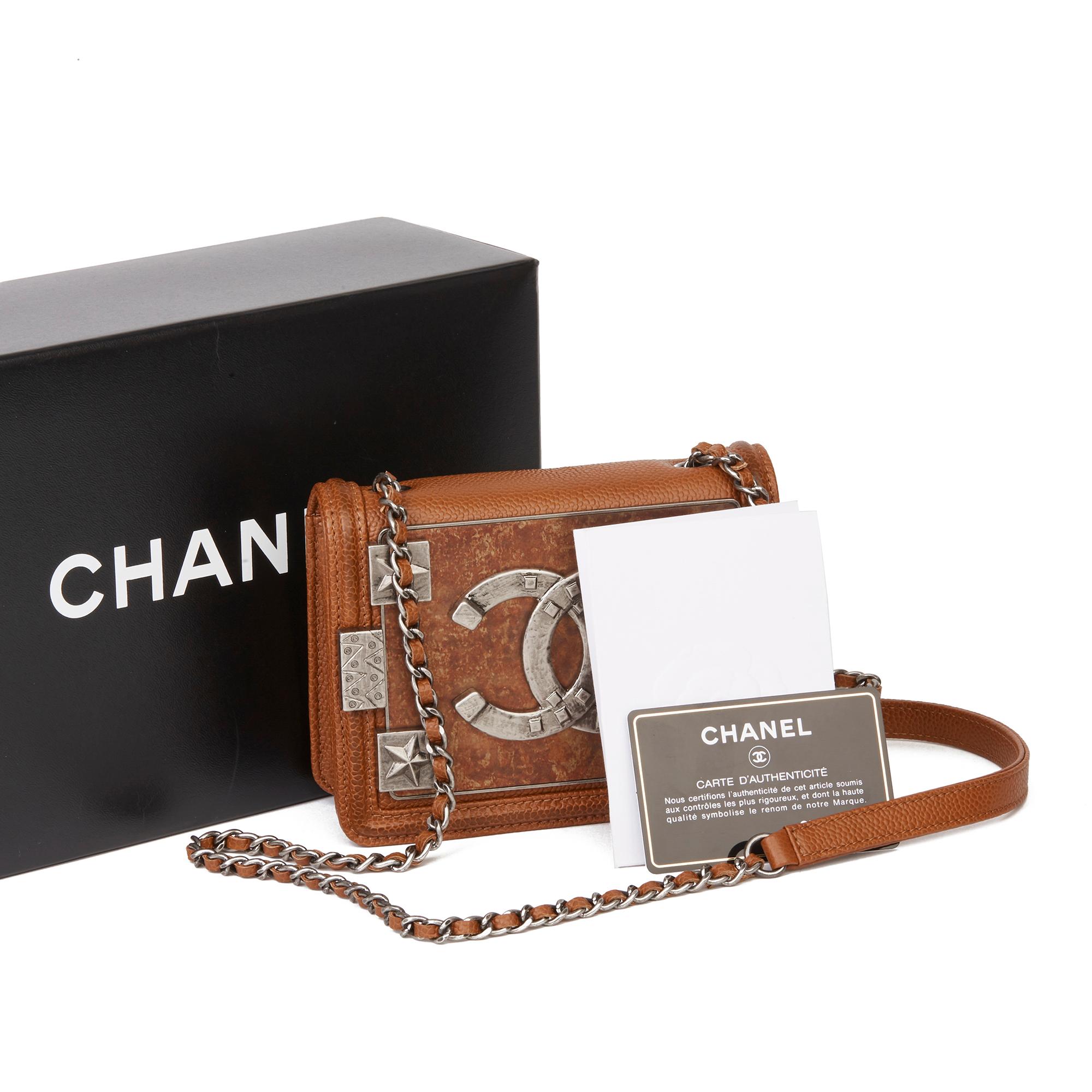 Chanel Brown Distressed Caviar Leather Paris Dallas Mini Brick Flap Bag 7