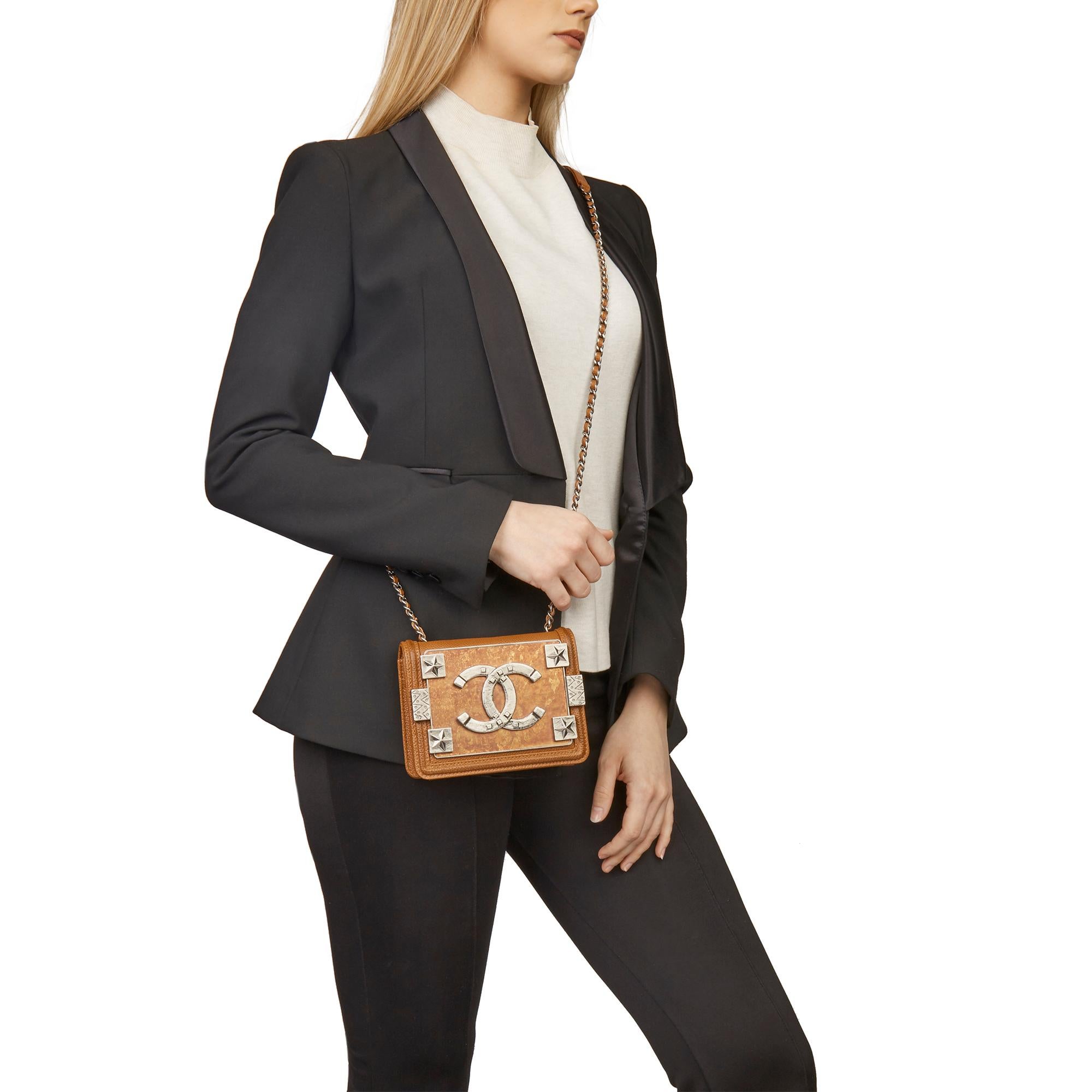 Chanel Brown Distressed Caviar Leather Paris Dallas Mini Brick Flap Bag 8