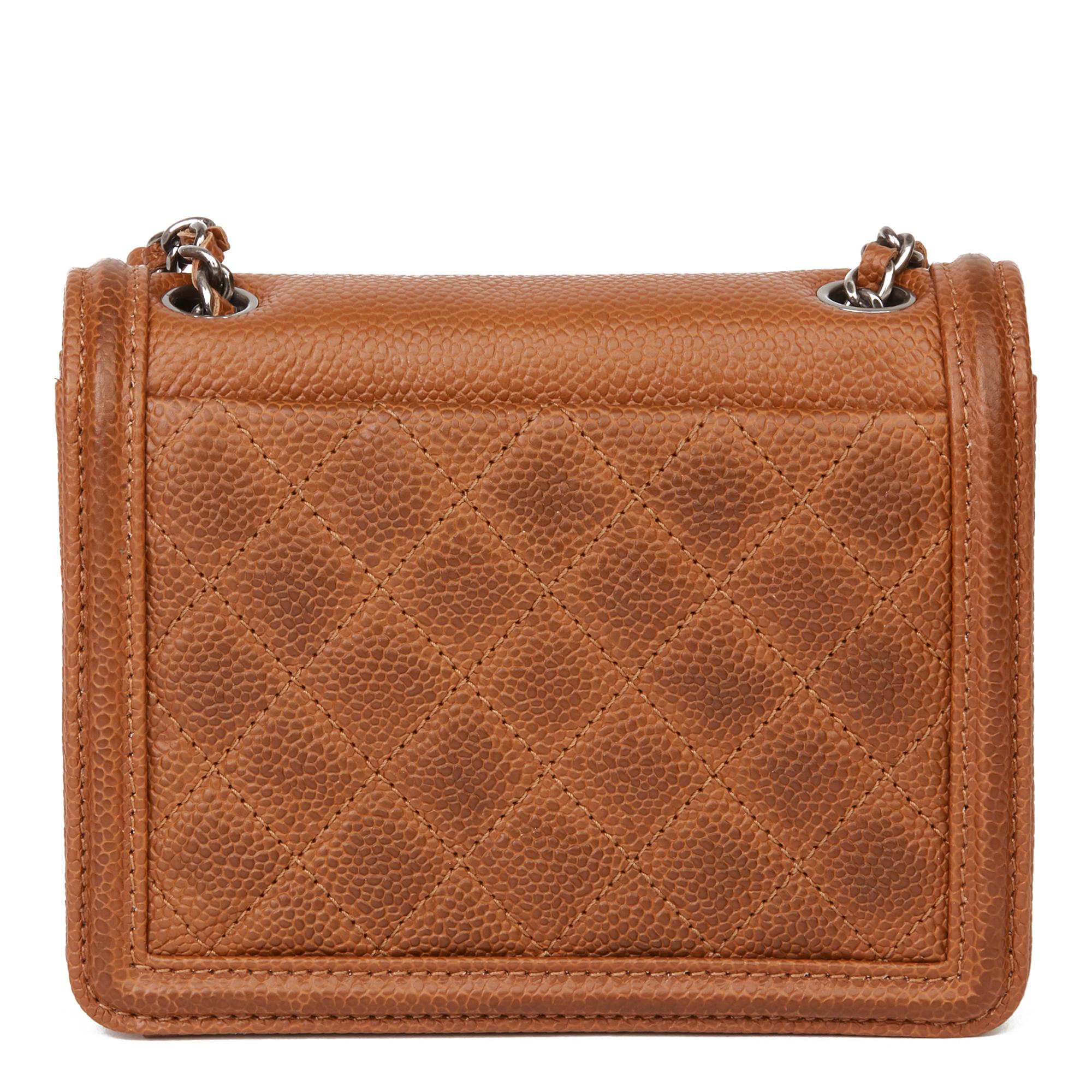 Women's Chanel Brown Distressed Caviar Leather Paris Dallas Mini Brick Flap Bag