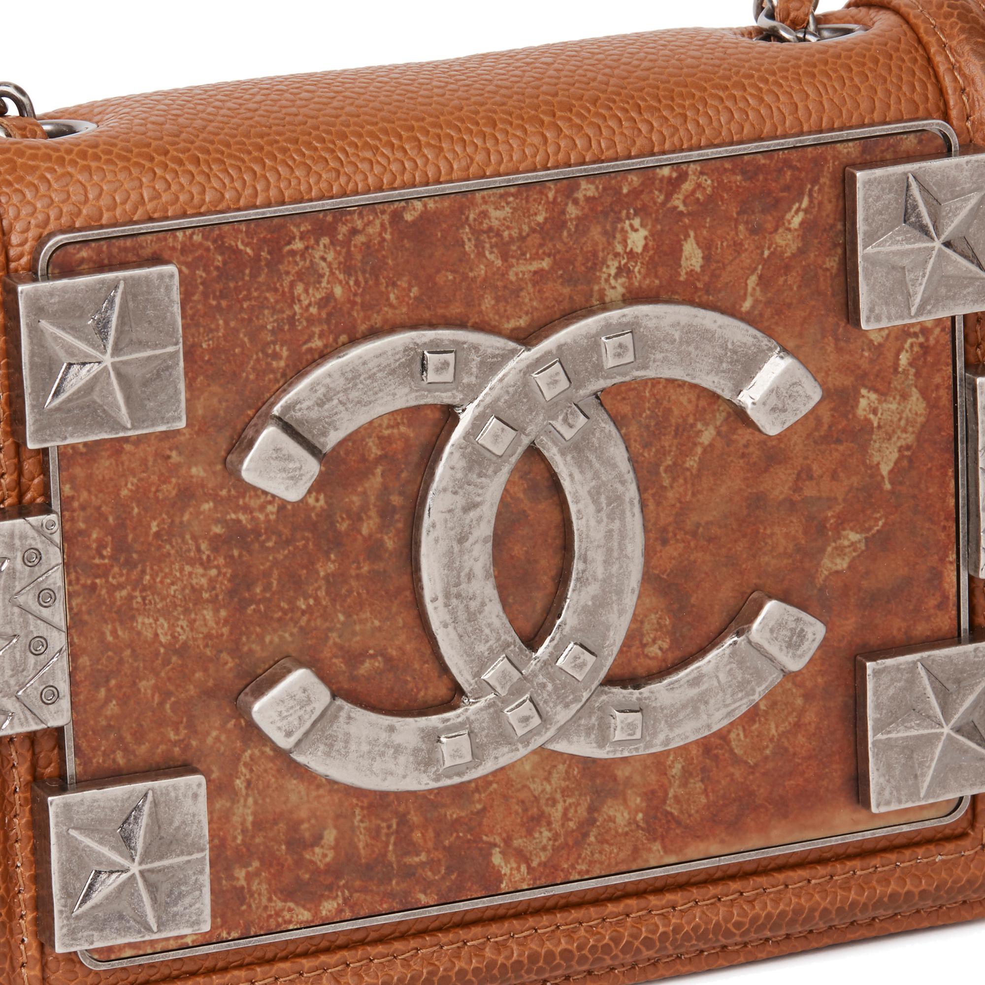 Chanel Brown Distressed Caviar Leather Paris Dallas Mini Brick Flap Bag 2