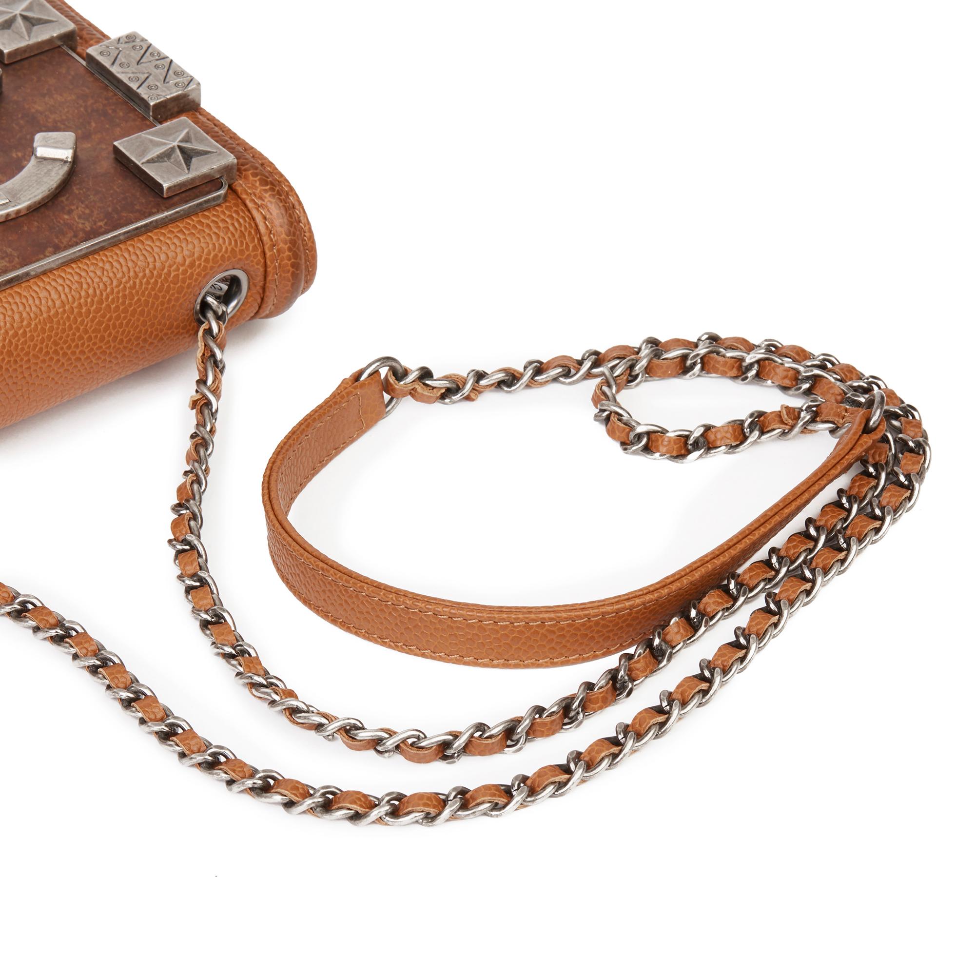 Chanel Brown Distressed Caviar Leather Paris Dallas Mini Brick Flap Bag 3