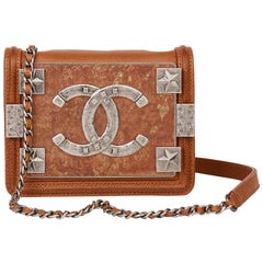 Chanel Brown Distressed Caviar Leather Paris Dallas Mini Brick Flap Bag