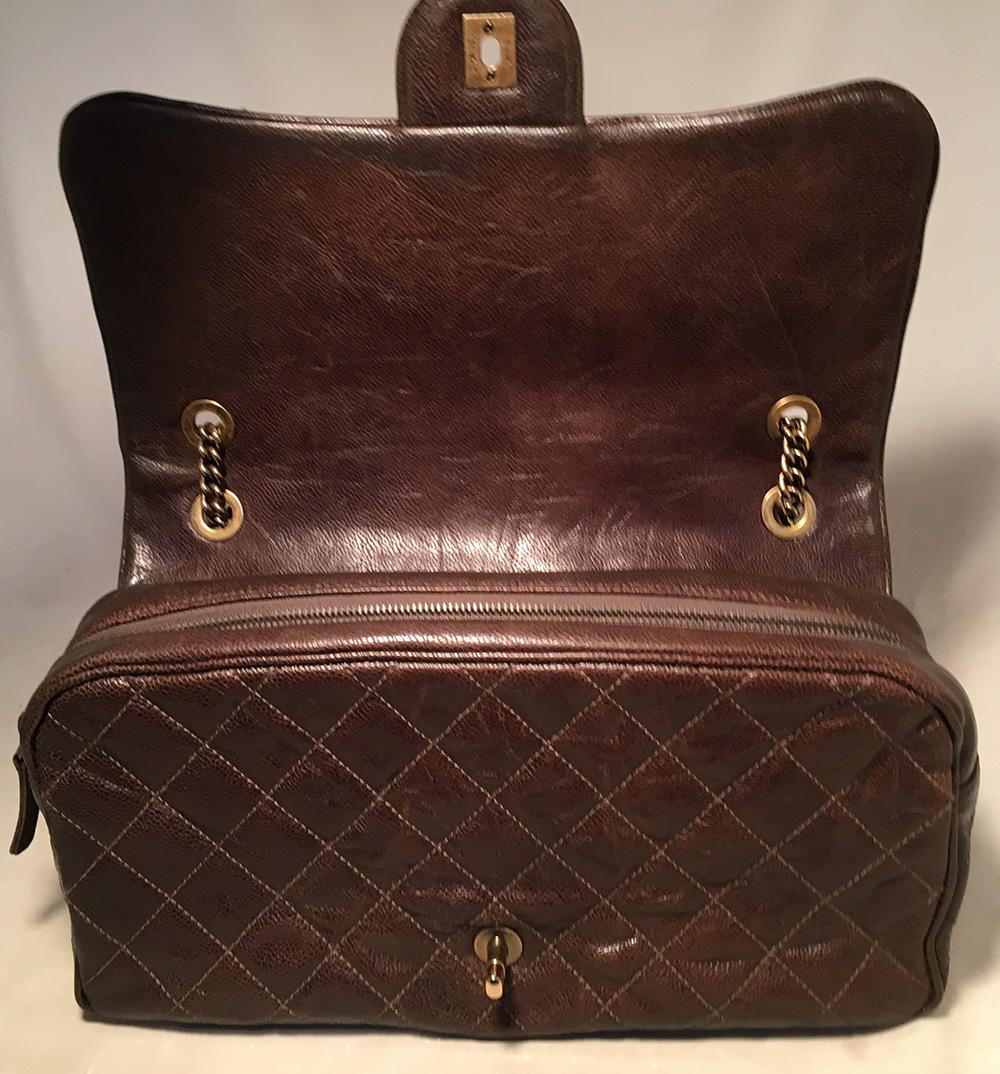 Chanel Brown Distressed Caviar Leather Quilted Classic Flap Shoulder Bag  In Good Condition In Philadelphia, PA
