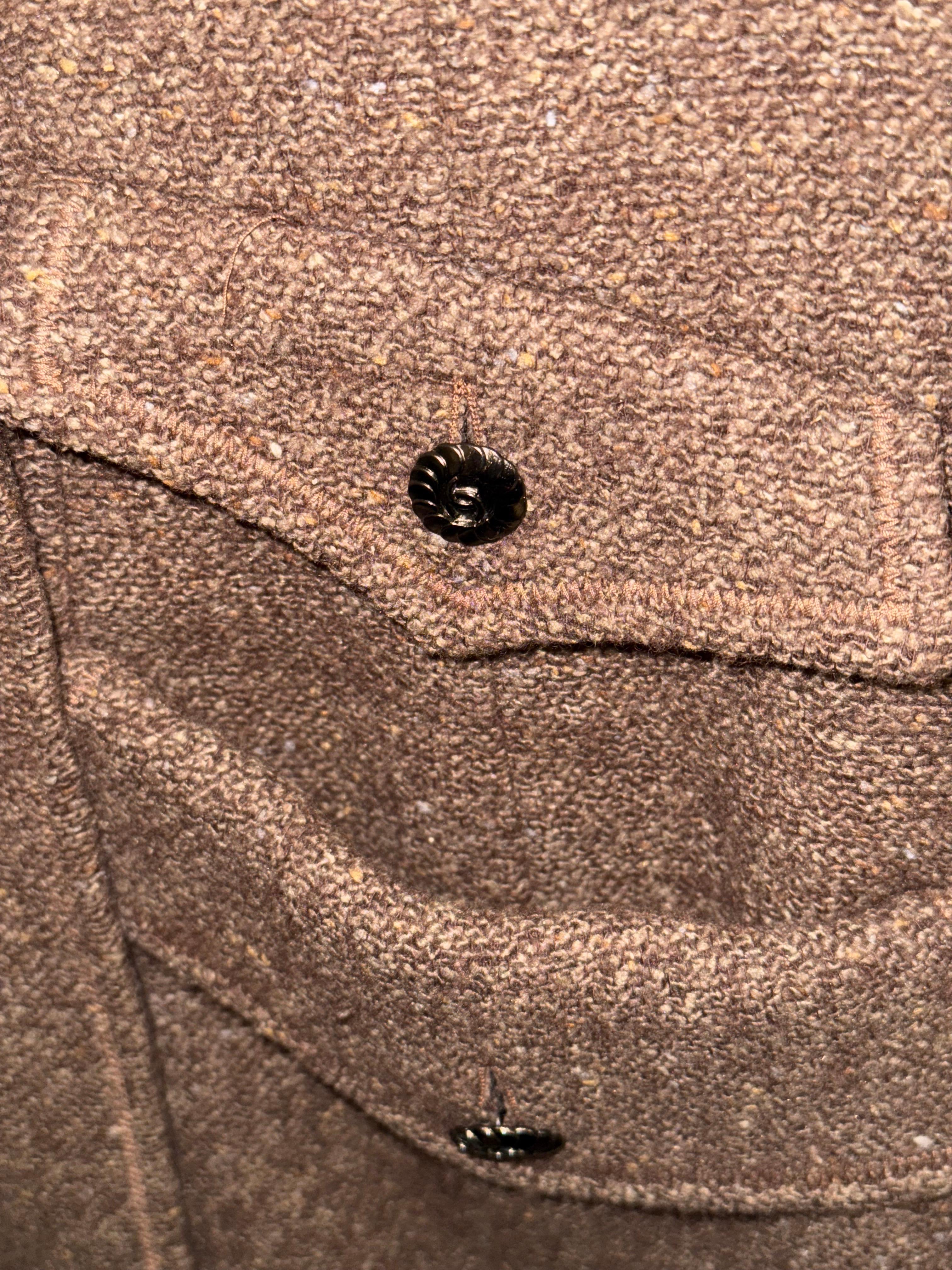 Brown Chanel brown double-breasted tweed jacket For Sale