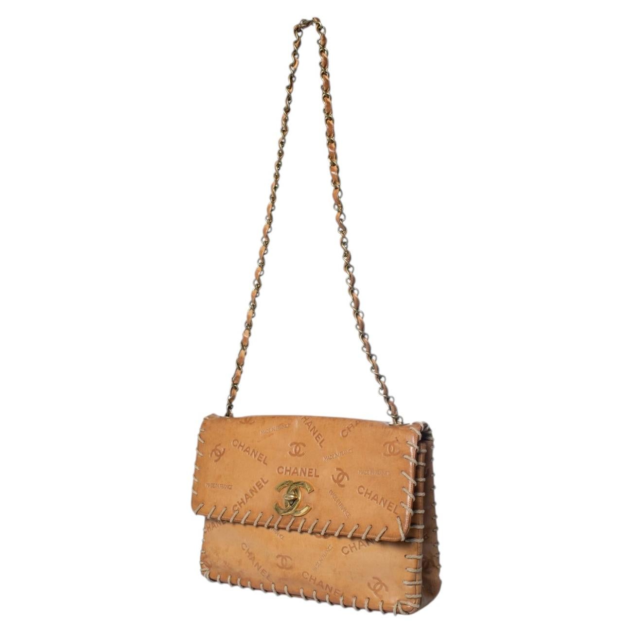 Chanel, brown embossed leather XL chain flap bag