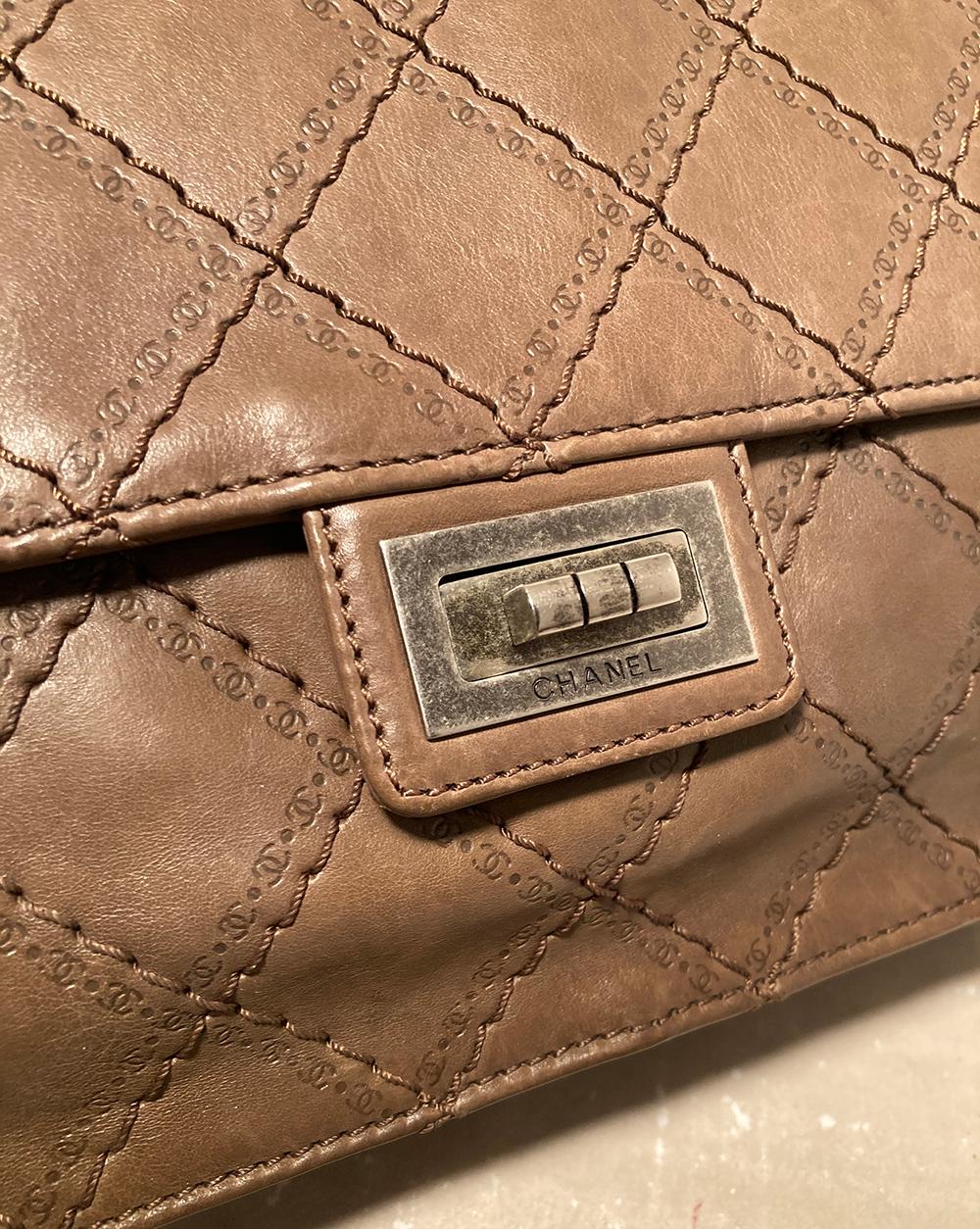 Chanel Brown Embossed Quilted Leather Classic Flap In Excellent Condition In Philadelphia, PA